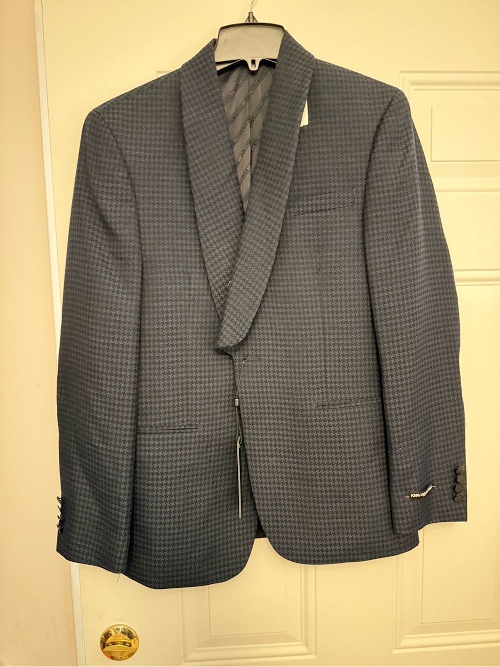 Karl Lagerfeld Men's Houndstooth Shawl Lapel Blazer - Navy
